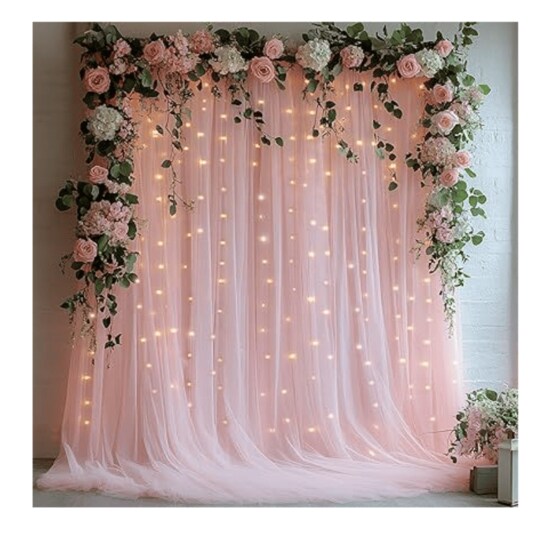 Edge Collections; Edge Collections - 10" x 10" - Tulle Curtain Backdrop with 300 LED Fairy Lights - 1 Piece; Category:Curtains & Backdrops; Image:1